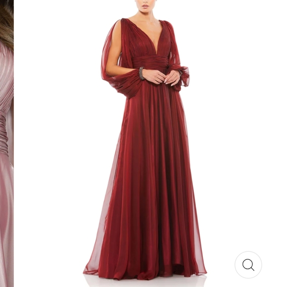 Mac Duggal Chiffon Open Sleeve A Line Gown Garnet #67414 Size 12, 4 - Picture 2 of 5